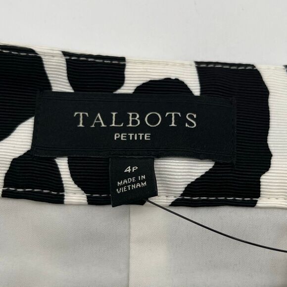 NWT TALBOTS Pleated Tie Waist Leopard Skirt 4P Pockets Lined Zip Black White - Picture 6 of 15